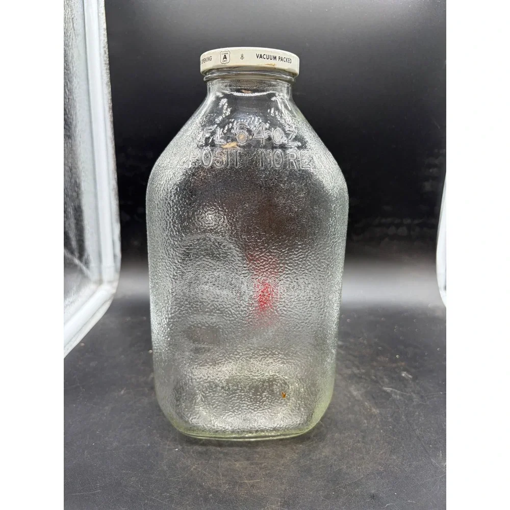 Vintage Safeway Orange Juice Glass Bottle 64 oz Two Quart Stippled Glass Lid